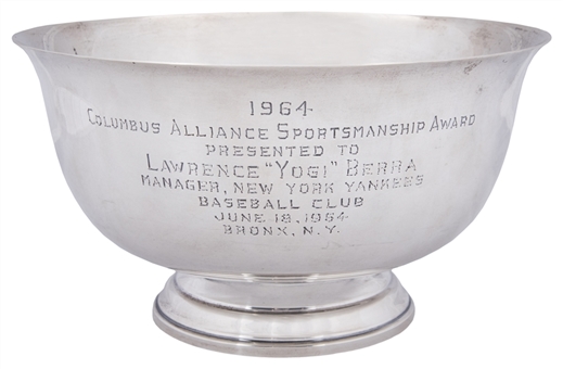 1964 Columbus Alliance  Silver Bowl Sportsmanship Award Presented To Yogi Berra (Berra LOA)